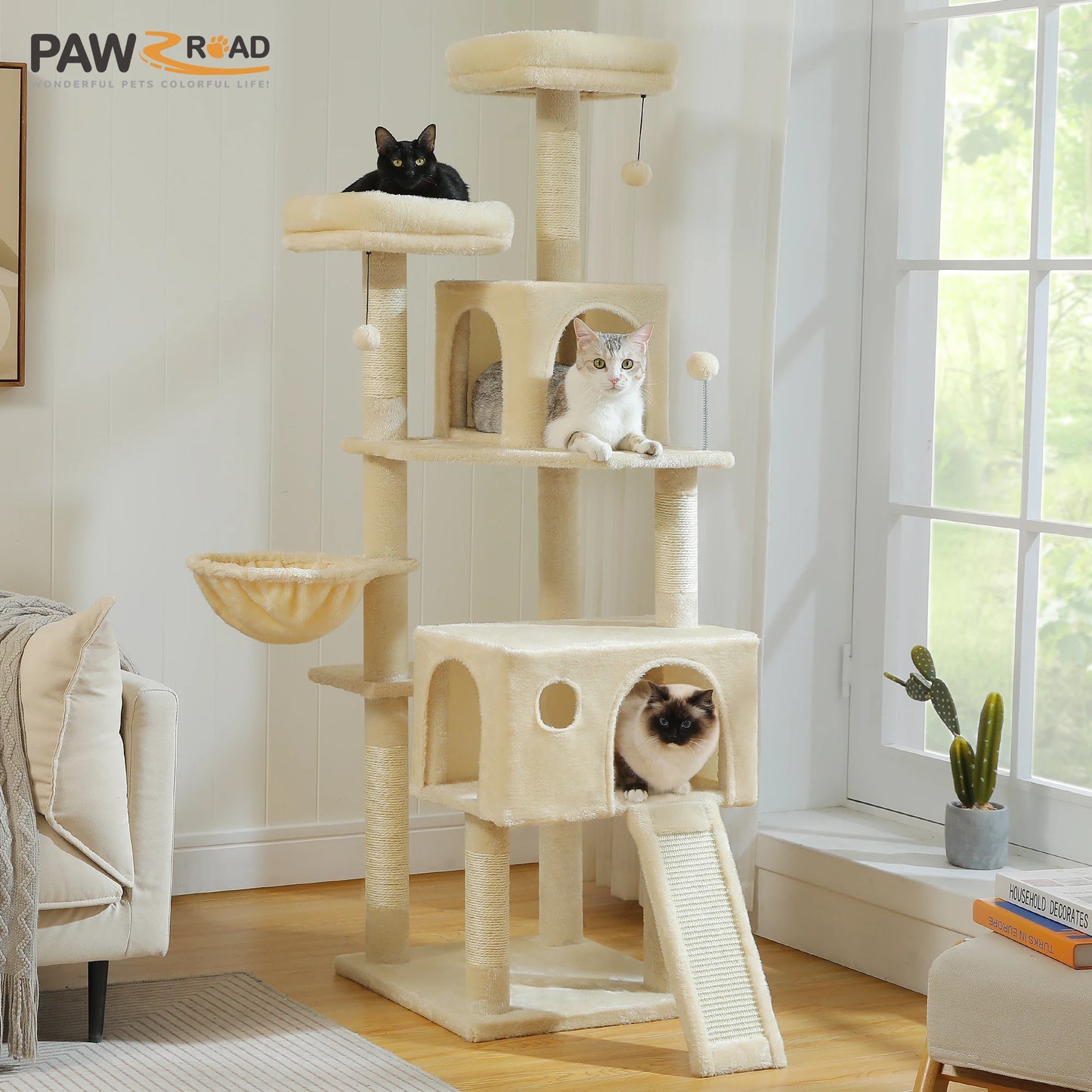 Multi Level Cat Tree Tower With Sisal Scratching Post Hammock