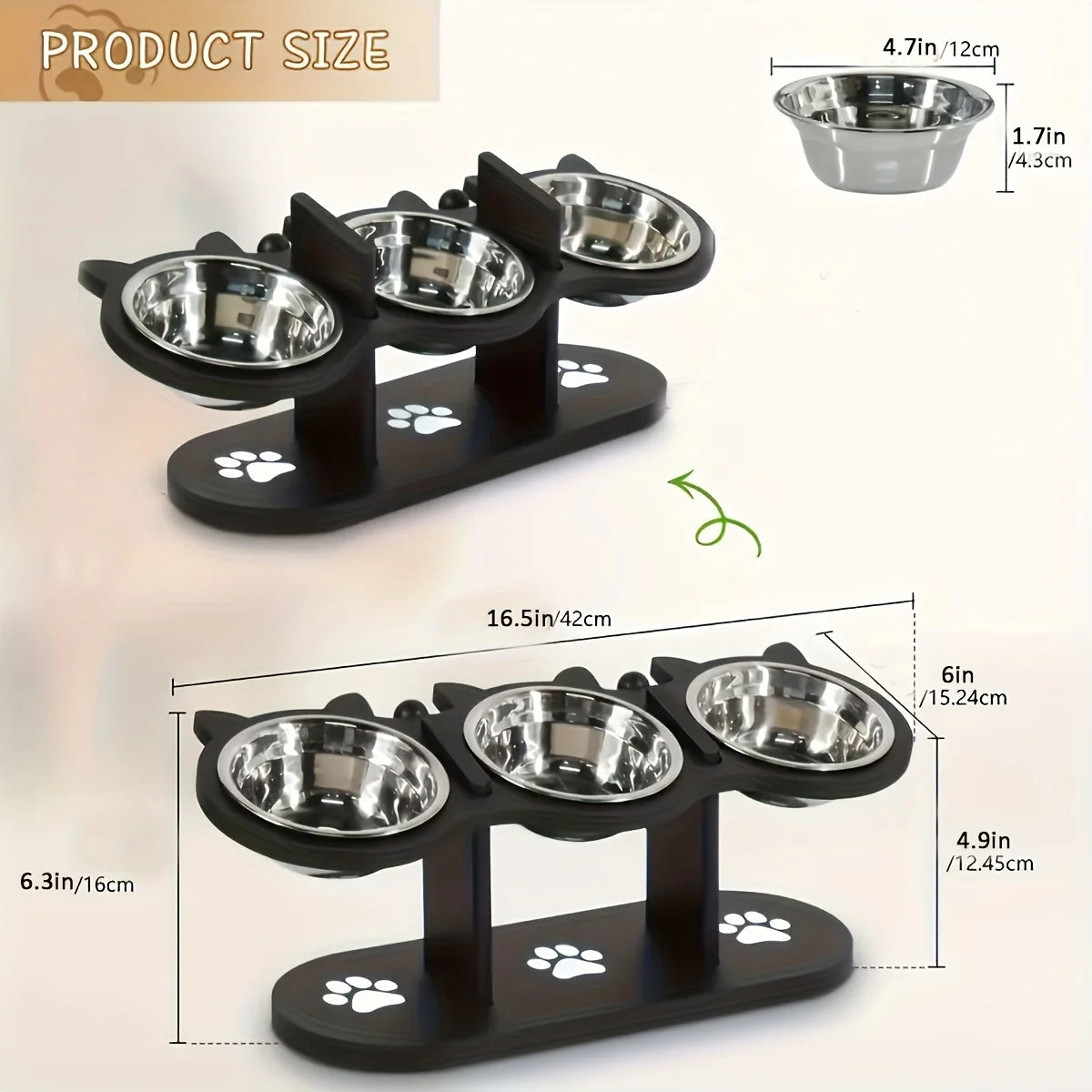 Cat 3 Bowls In 1 Raised Feeder With 15 Degree Tilt Stand