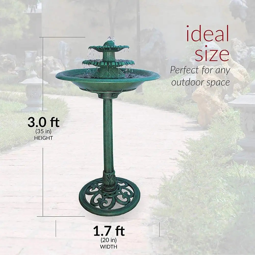Blue 3 Tier Pedestal Bird Bath Outdoor Fountain Garden Decor