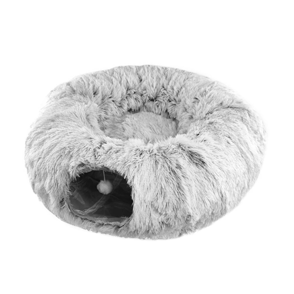 Cat Tunnel Bed with Mat Big Tube Playground Toy Soft Plush Material Non Slip for Kitten Cat Puppy Playing 84cm