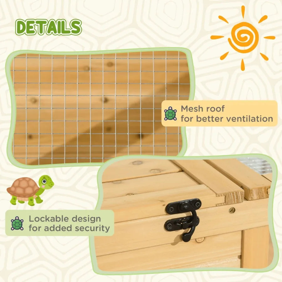 PawHut Wooden Tortoise House Indoor Turtle Habitat Outdoor Reptile Cage for Lizards and Geckos Yellow