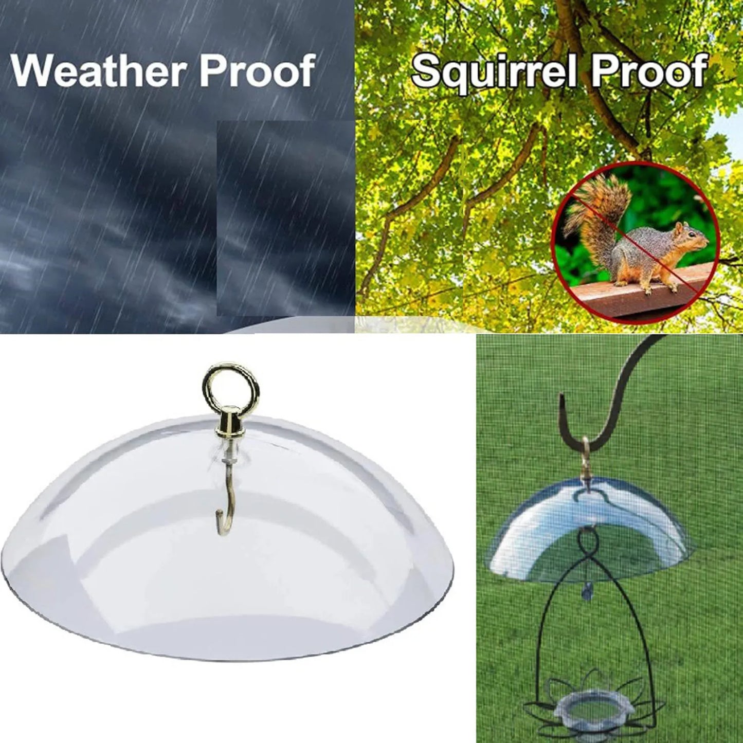 Bird Feeder Clear Protective Cover Dome Anti-squirrel Rain-proof Hanging Hummingbird Rain Cover Guard Baffle With Hooks Home