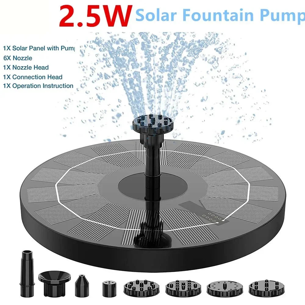 2.5W Solar Bird Bath Fountain Pump Solar Fountain Pump for Bird Bath with 6 Nozzles Pool Fish Tank 2 Pack
