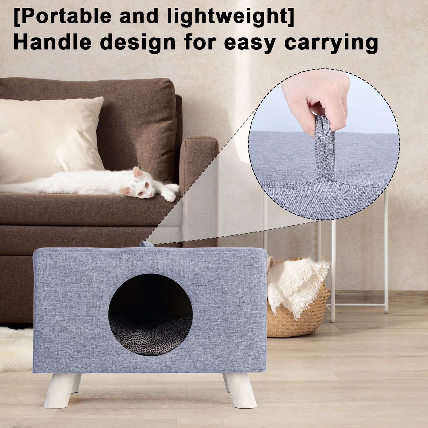 Wooden Cat House Cube With Mat And Cushion Bed For Cats