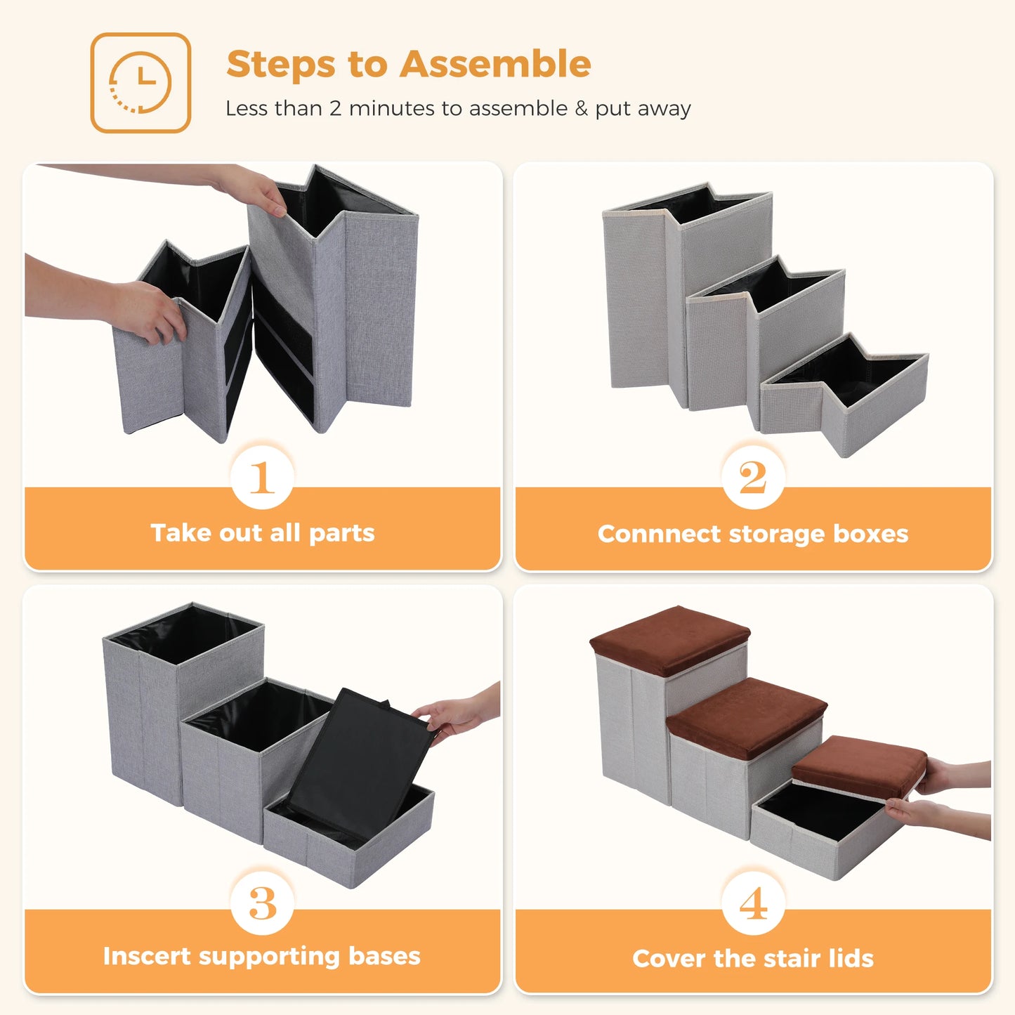 3-Tier Dog Stairs Foldable Pet Stair with Storage Box
