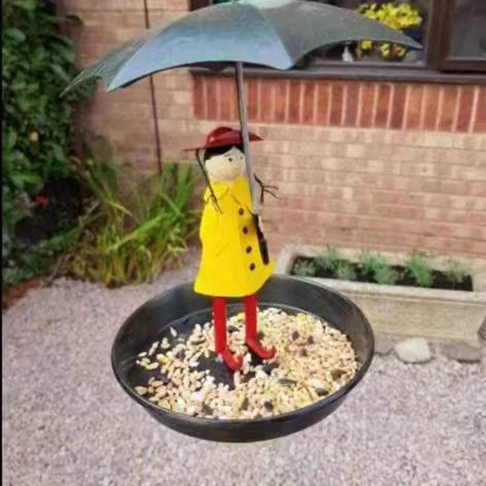 Hanging Bird Feeder Creative Bird Feeders Girl with Umbrella Tray Outdoor Garden Yard Decoration