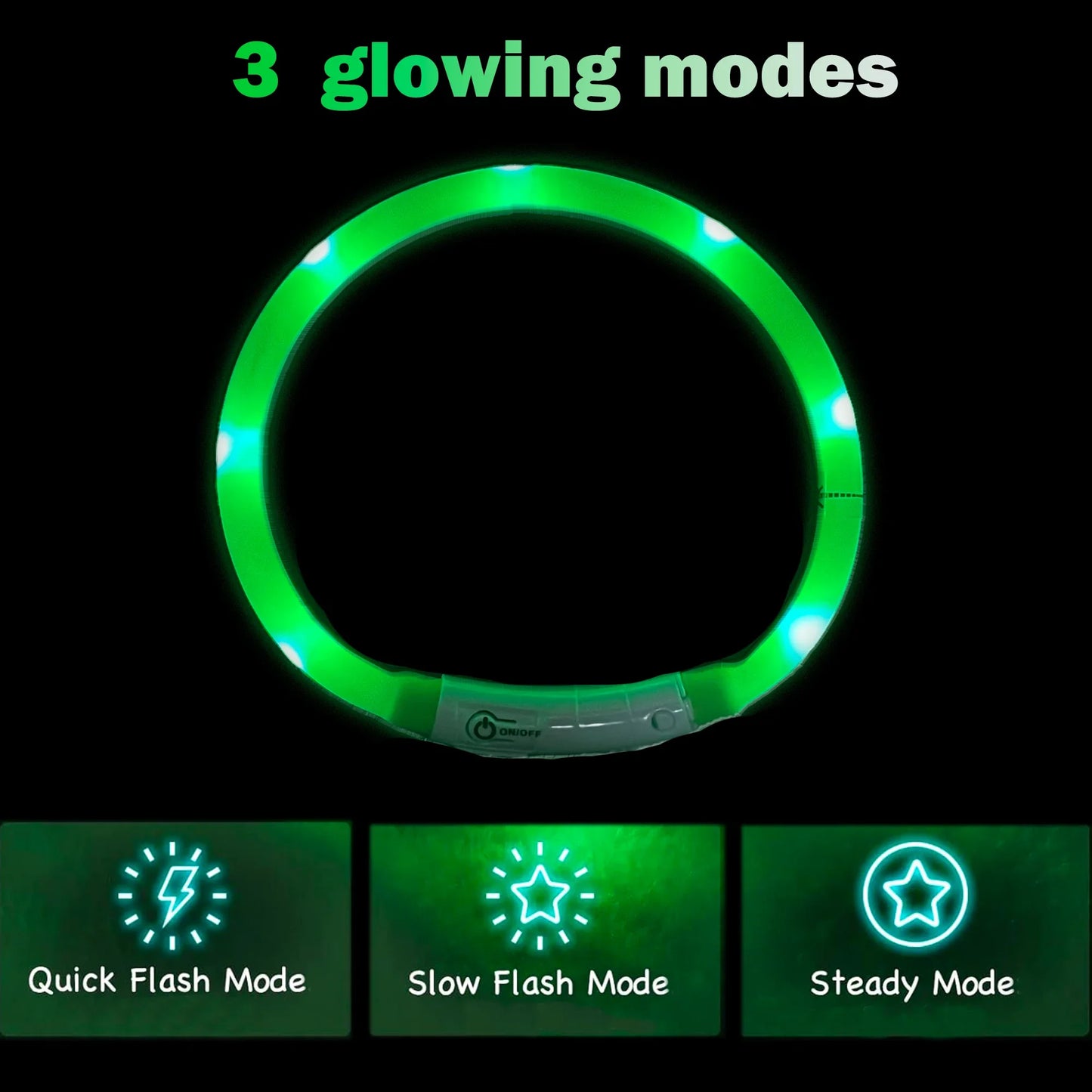 Silicone LED Dog Collar USB Rechargeable Flashing 3 Modes