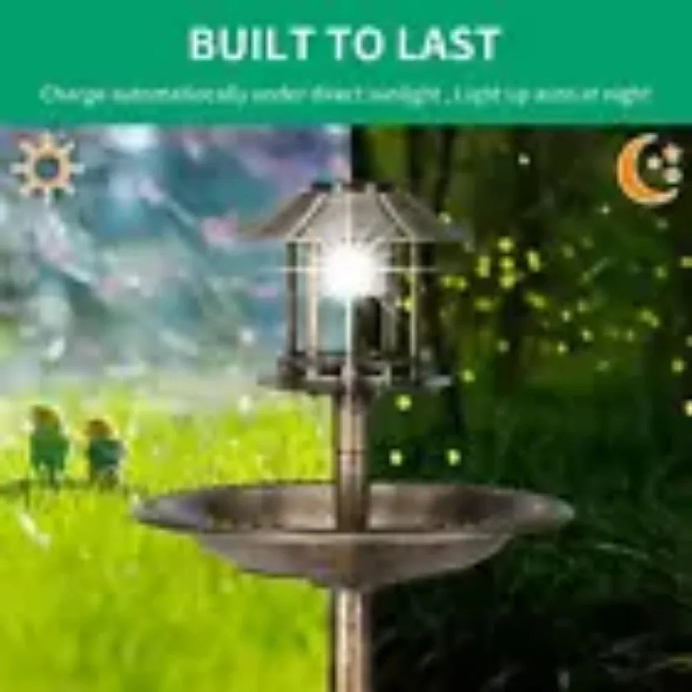 42" H Plastic Round Bird Bath with Solar Light & Sturdy Base for Outdoor Garden