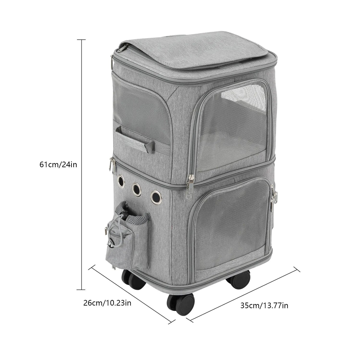 Cat Carrier Double Compartment Rolling Carrier With Wheels
