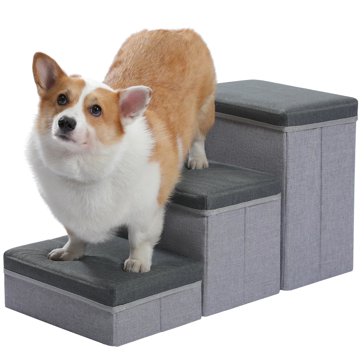 3-Tier Dog Stairs Foldable Pet Stair with Storage Box