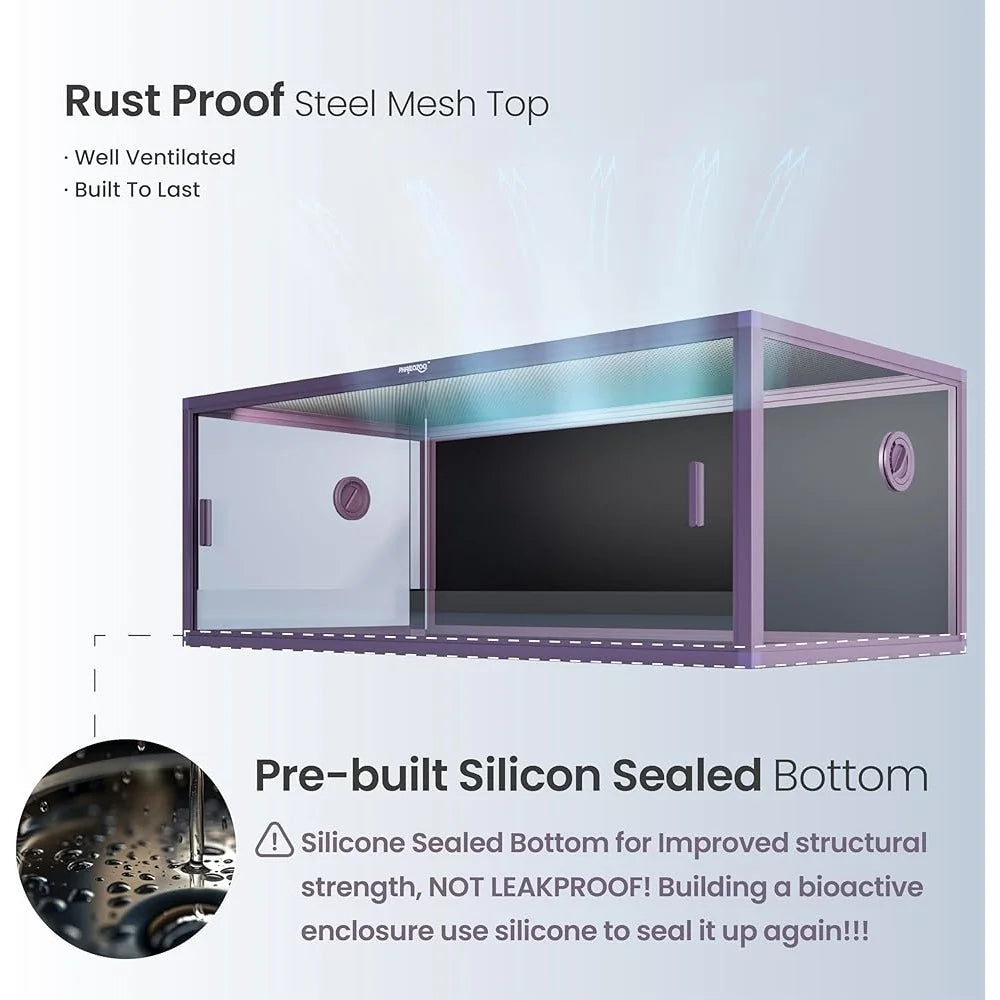 85 Gallon Reptile Tank Front Opening Glass Snake Terrarium Easy Maintenance Reptile Enclosure with Ventilation Perfect for Lizards and Snakes