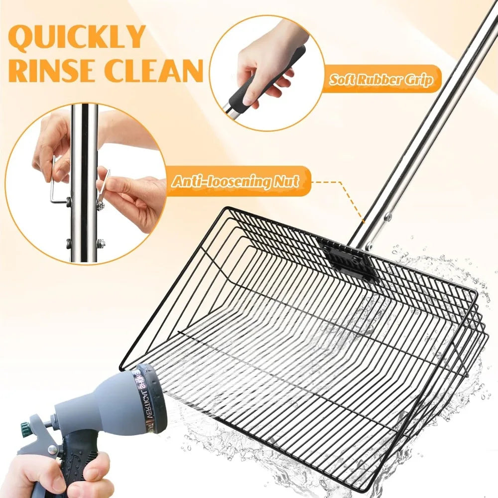 15inch Extra Large Chicken Poop Scooper, Heavy Duty Chicken Coop Scoop for Poop with 24 to 68" Stainless Steel Adjustable