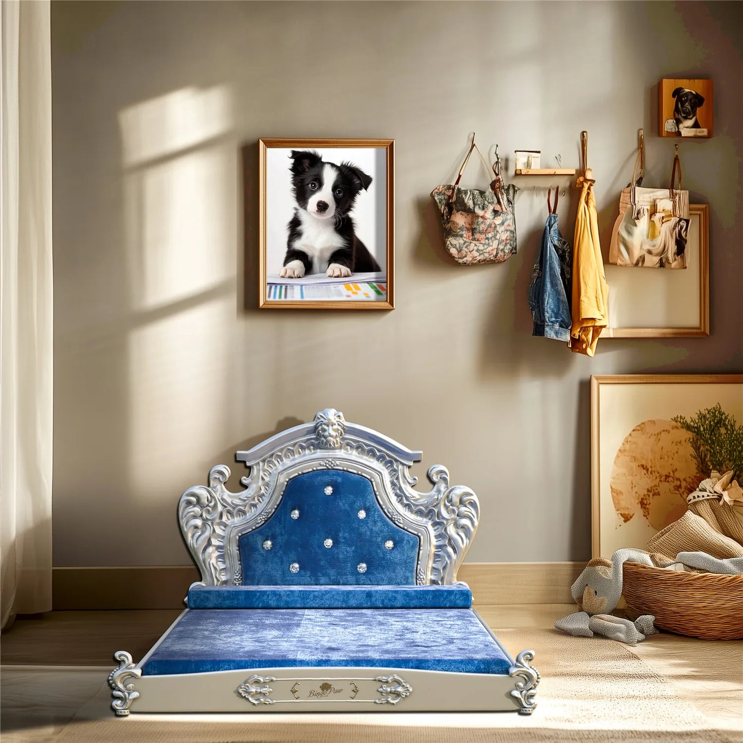 Bingopaw Luxury Pet Bed with Headboard for Medium Dogs