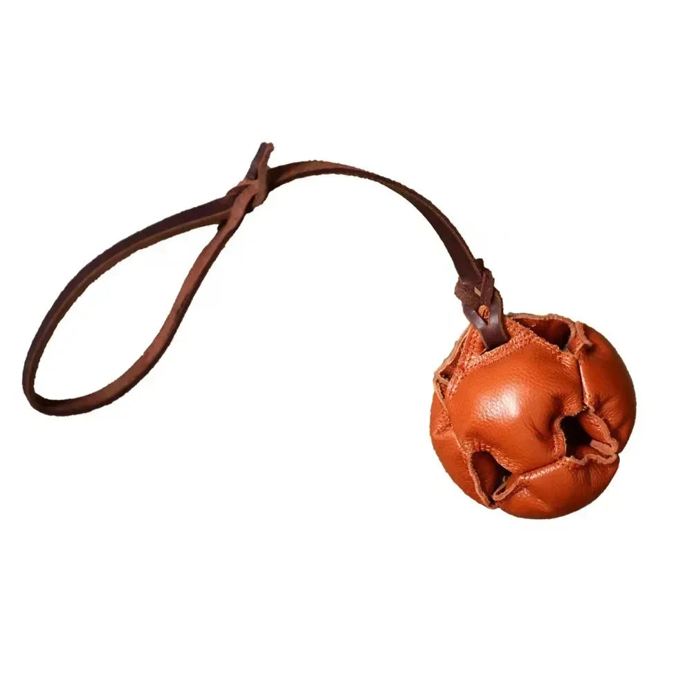 Leather Dog Training Ball Toy with Handle Soft Puppy Reward Fetch Catch Tug Toy
