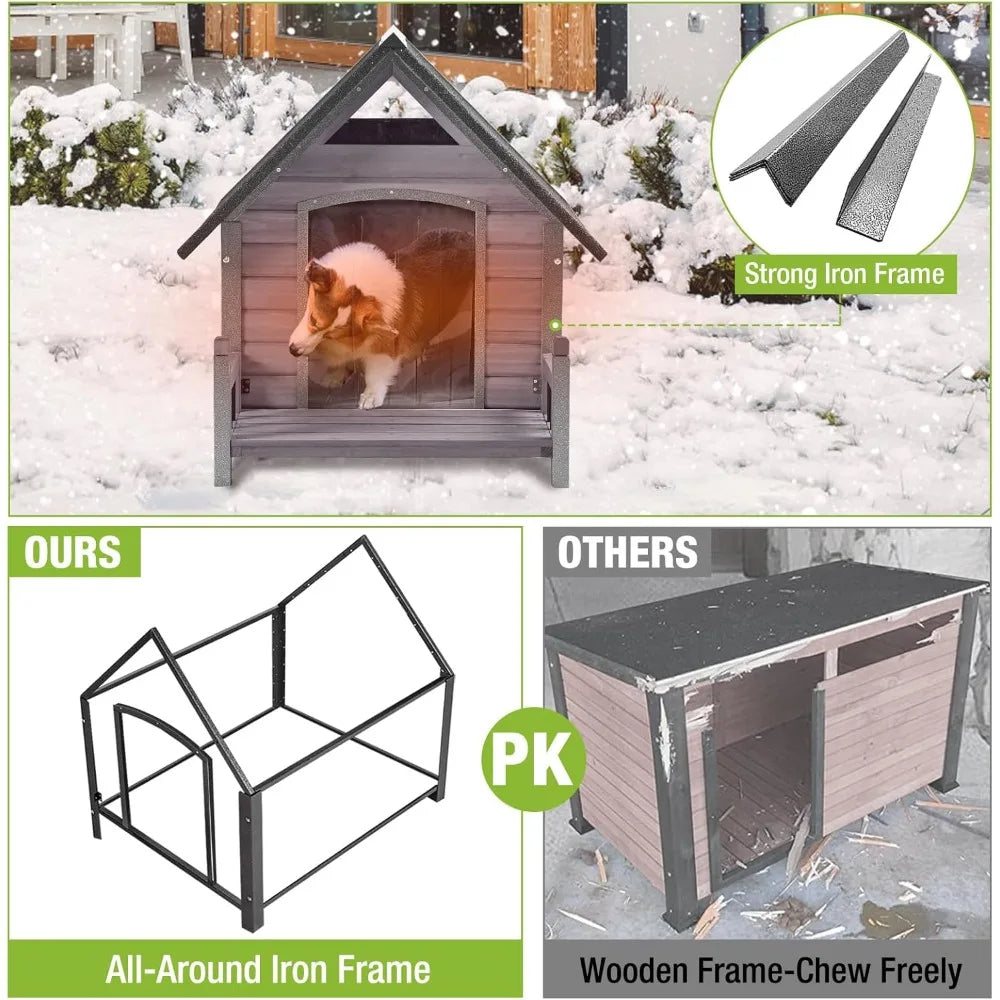 Outdoor Dog House 100 Percent Insulated Dog Kennel with Liner for Winter Thick Material Metal Frame Waterproof