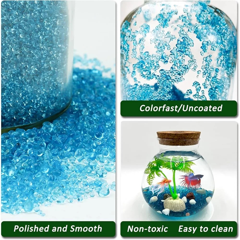 Vibrant Blue Polished Aquarium Gravel Sea Glass Substrate 2.2 Pounds Perfect for Fish Tanks Fairy Gardens and Succulent Planters