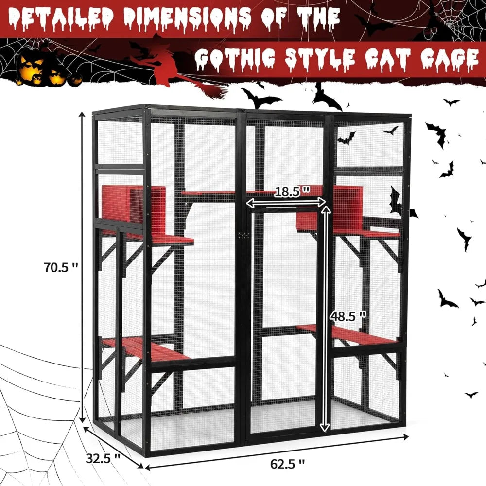 71Inches Wood Catio Outdoor Cat Enclosure UV Resistant