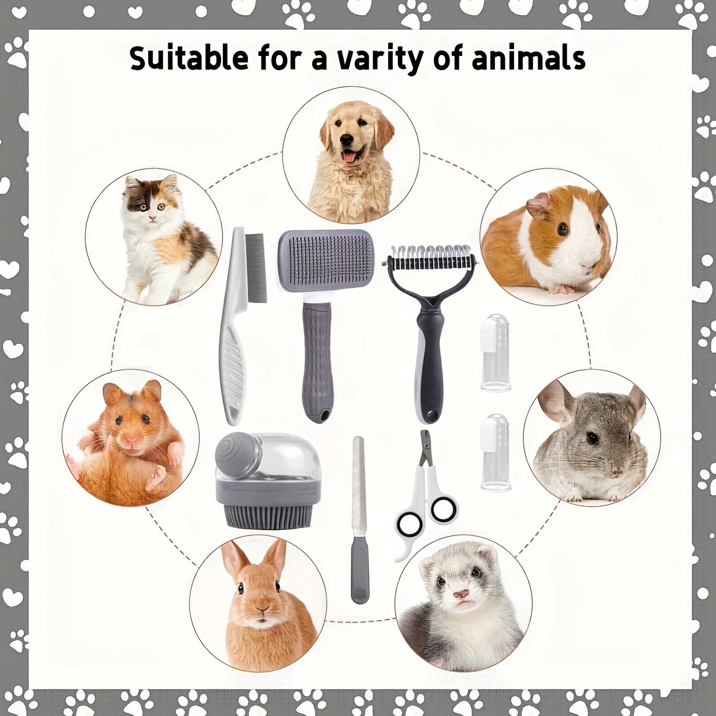 8 Piece Dog Grooming Kit Self Cleaning Set With Nail Clippers Flea Comb