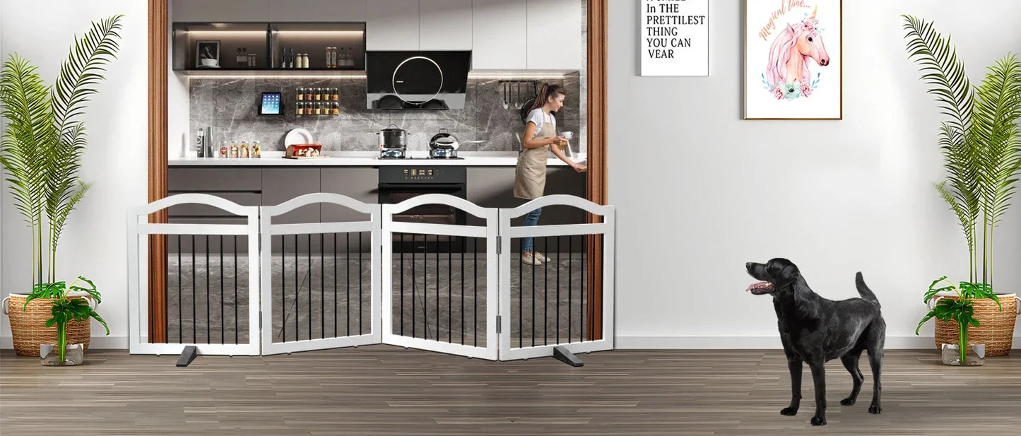Dog Gate Indoor Freestanding Wooden Pet Fence for Home