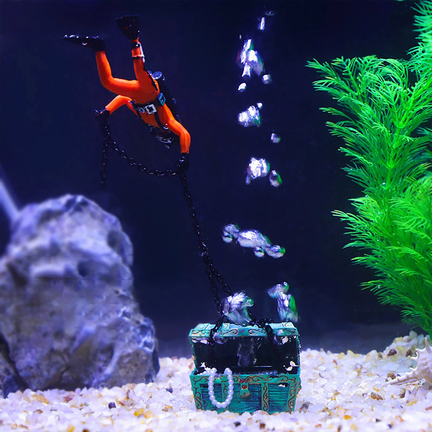 Creative Fish Tank Treasure Chest Diver Aquarium Decoration Floating Air Bubbler
