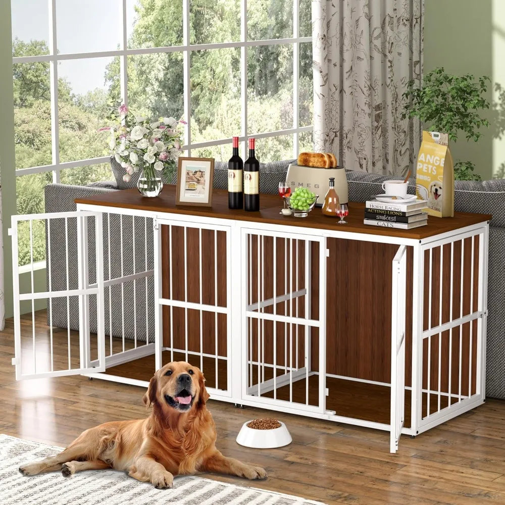Masterpiece Double Wooden Dog Crate Furniture For 2 Dogs