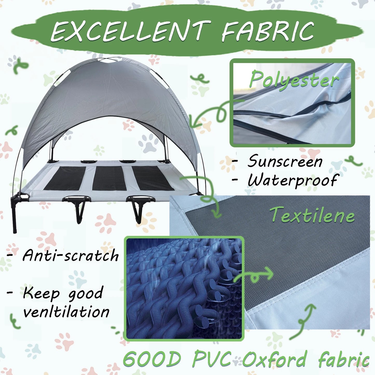 Dog Bed with Canopy Anti Scratch Oxford Fabric Portable Elevated Cot for Large Dogs Indoor Outdoor