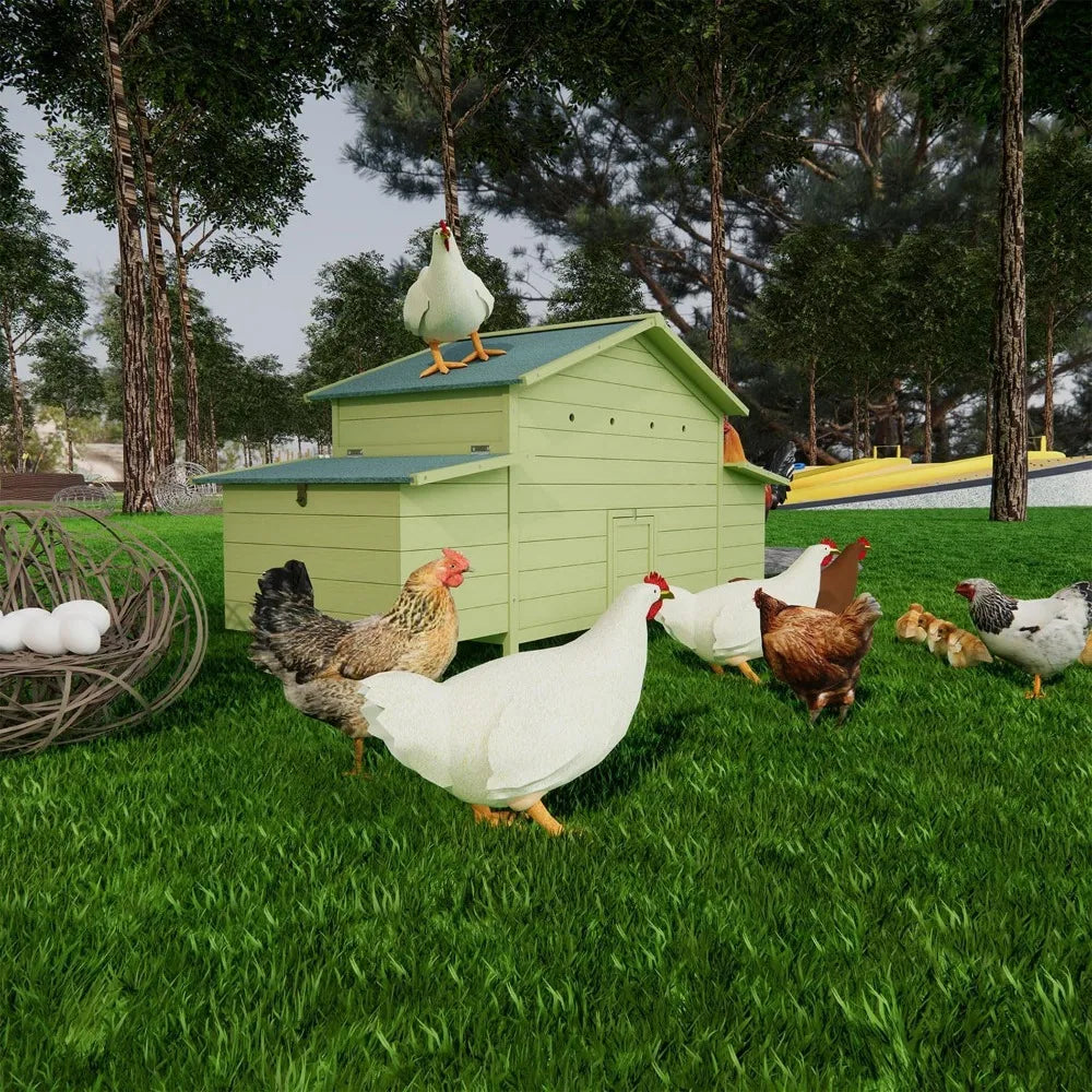 Large Wooden Chicken Coop Outdoor Hen House Poultry Cage with 4 Nesting Boxes and Leakproof Pull-On Tray Weatherproof Poultry