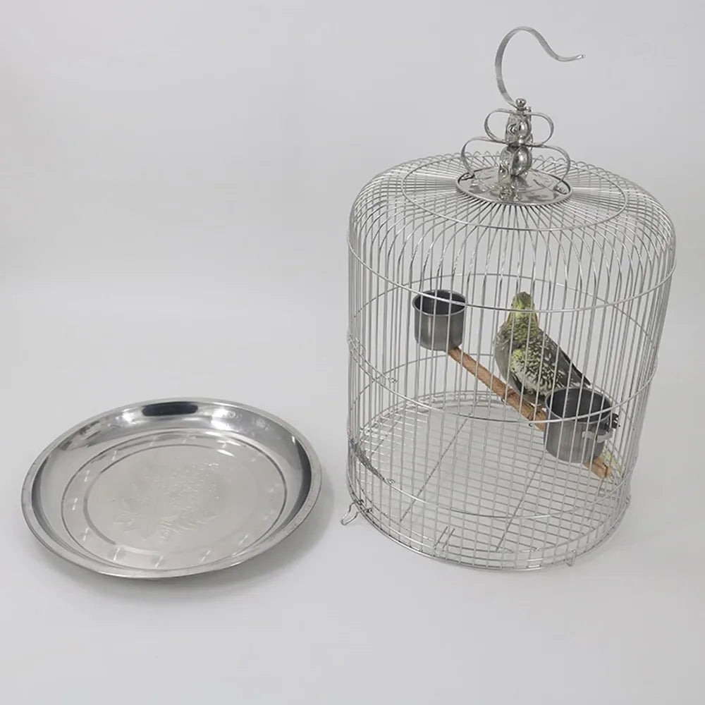 Large Stainless Steel Birdcage Round Design for Parakeets and Parrots Black Phoenix Peony Villa