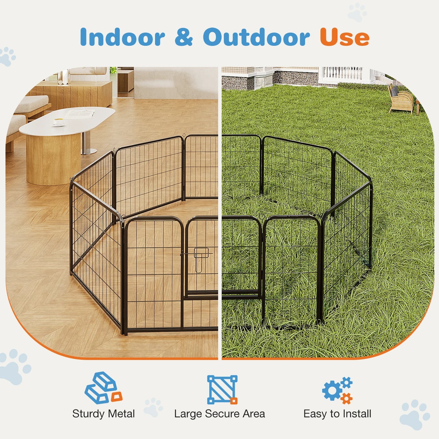 JHK 8 Panel Dog Playpen Indoor Pet Fence Heavy Duty Metal