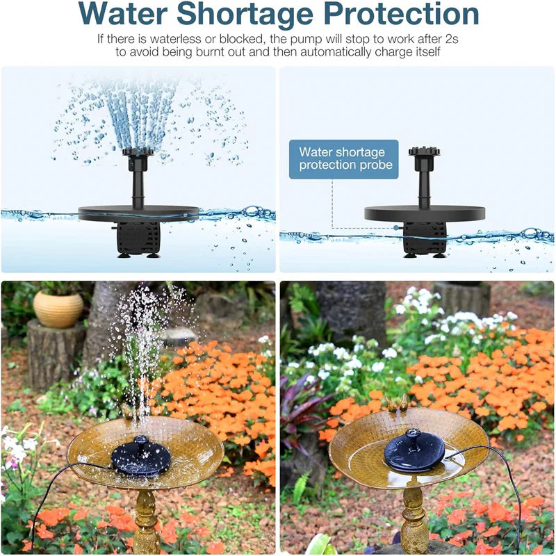 6.5W solar fountain, solar powered water pump with battery, equipped with 6 nozzles, used for bird bath aquarium pond or garden