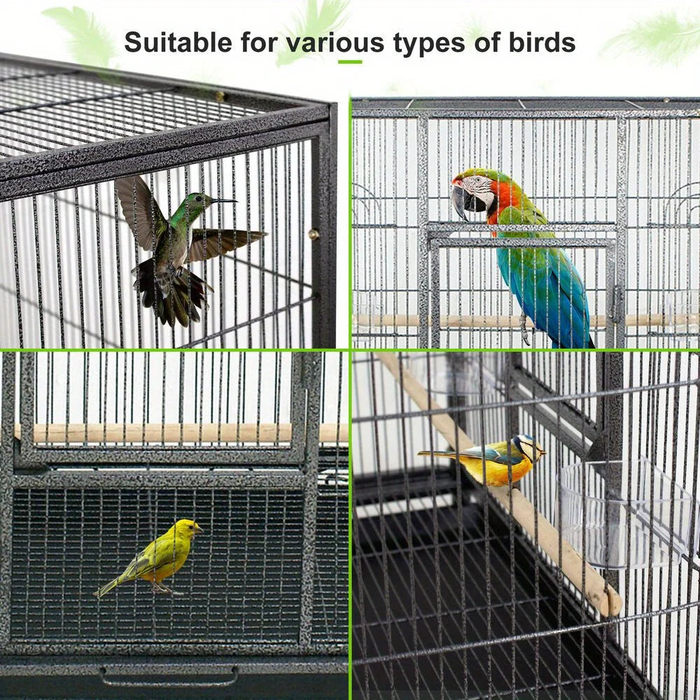 53 Inch Flight Bird Cage Large Wrought Iron Parrot Cage with Rolling Stand Black and White