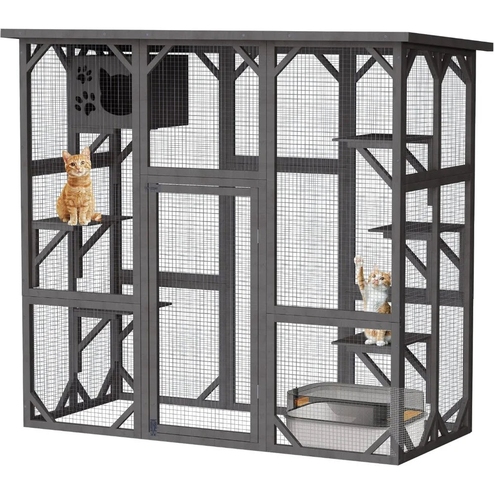 Catio Cat House Cage Enclosure with 5 Platforms and Kennel