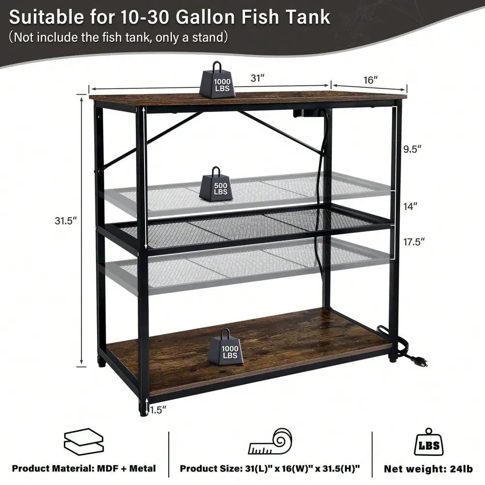 10 to 30 Gallon Adjustable Fish Tank Aquarium Stand with Charging Station