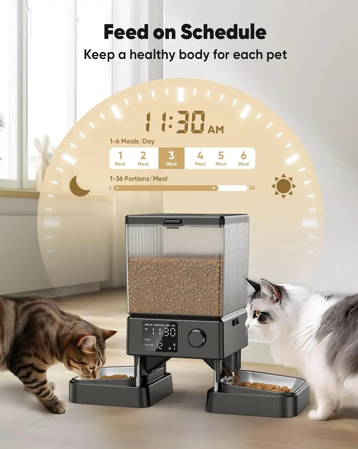 oneisall Automatic Cat Feeder for 2 Cats, 20 Cups/5L Automatic Cat Food Dispenser for Small Pets Indoor, Timed Cat Feeder