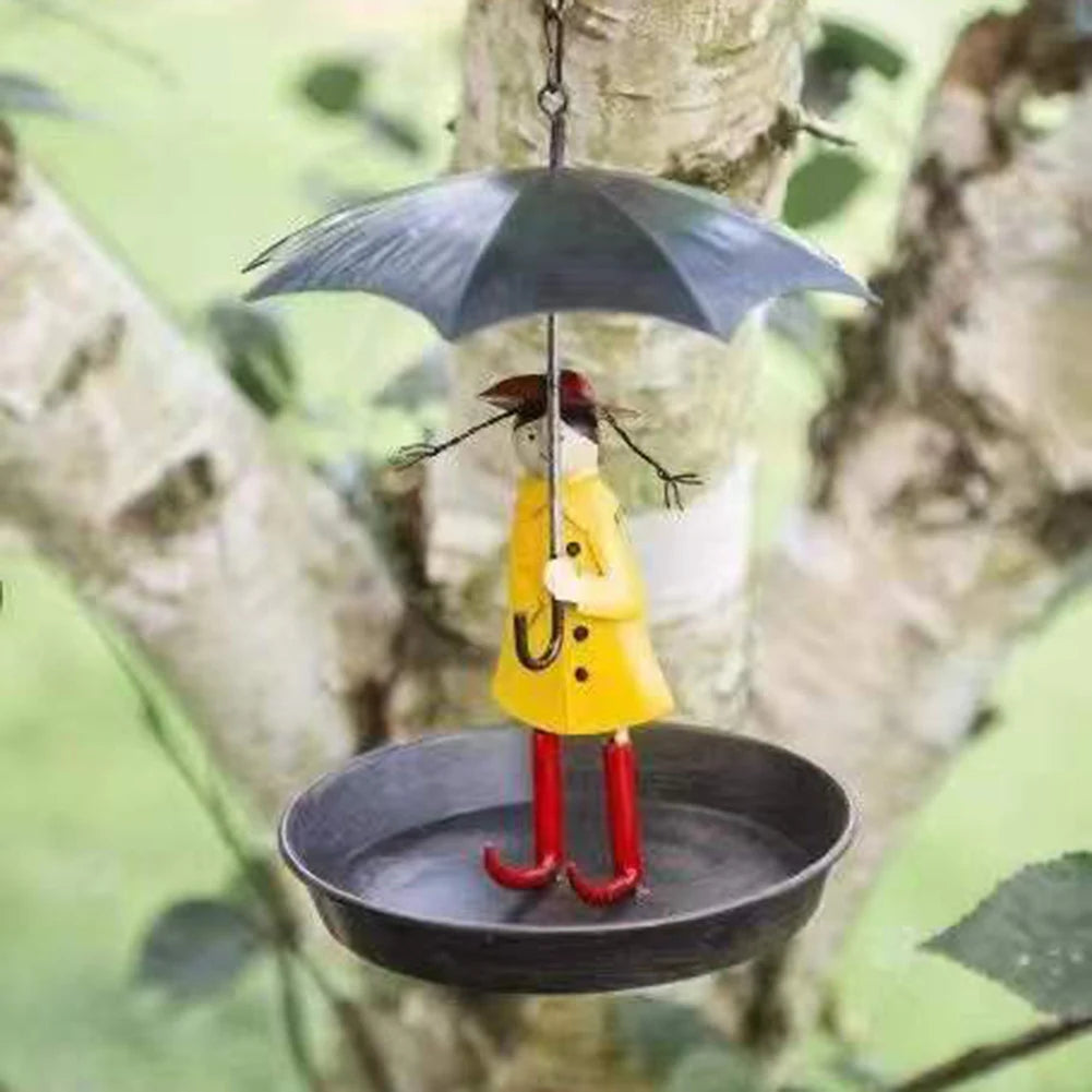 Hanging Bird Feeder Creative Bird Feeders Girl with Umbrella Tray Outdoor Garden Yard Decoration