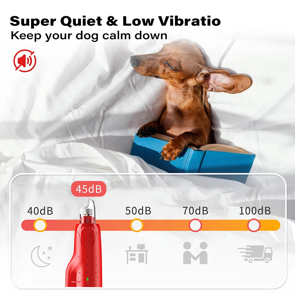 Dog Nail Grinder Dustproof with 2 LED Lights Super Quiet Powerful 6 Speed Nail Trimmer for Small Medium Large Dogs