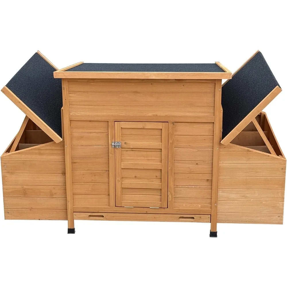 55 Inch Large Wooden Chicken Coop With 6 Nesting Boxes Outdoor Hen House Waterproof Roof