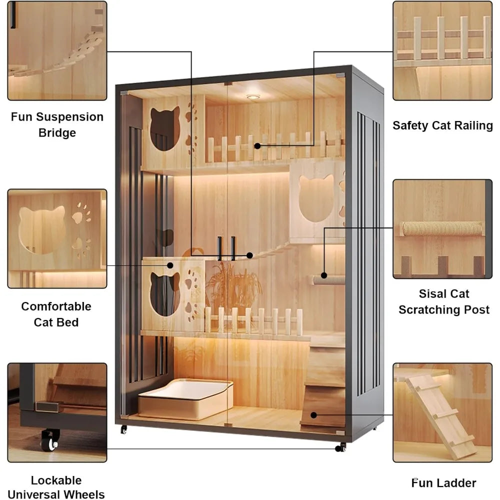 Modern Cat House Villa Extra Large Wooden Cattery Cage