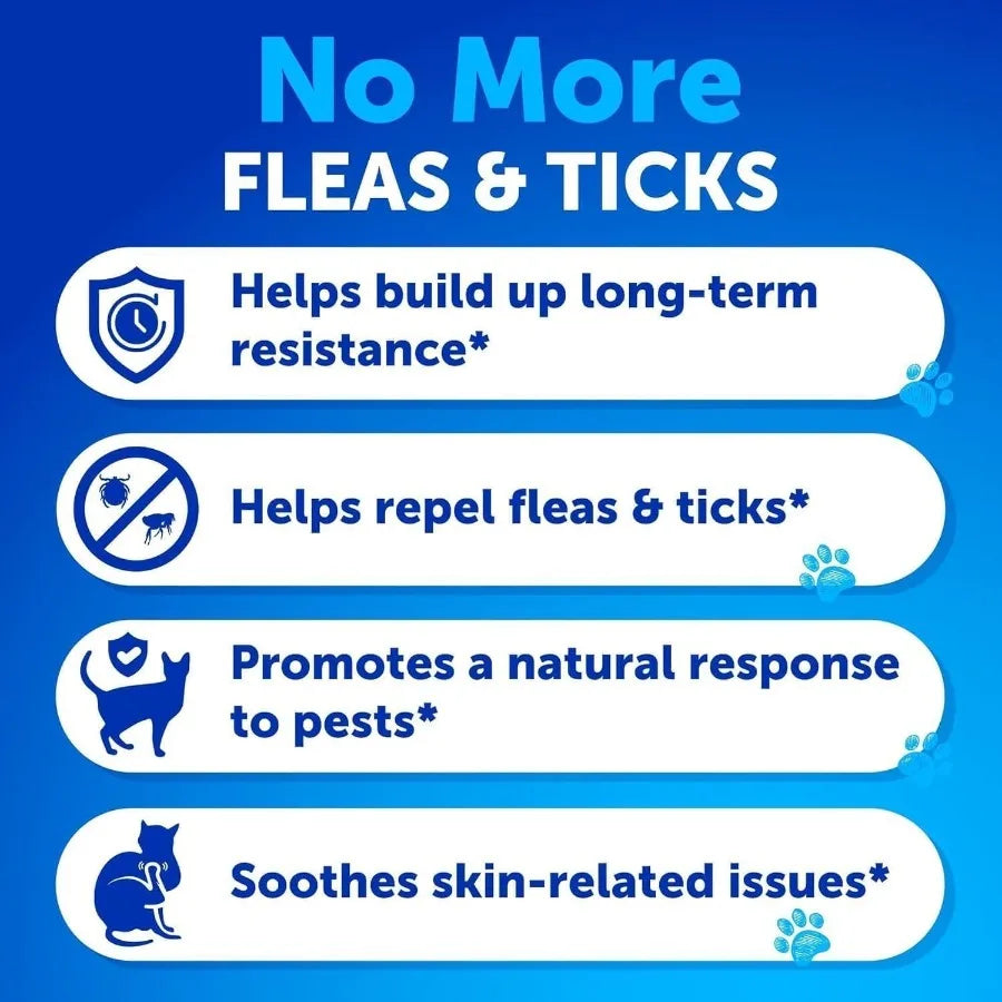 Flea Treatment for Cats Natural Flea and Tick Prevention Supplement Chewable Daily Oral Pills with Vitamins for Cats and Kittens