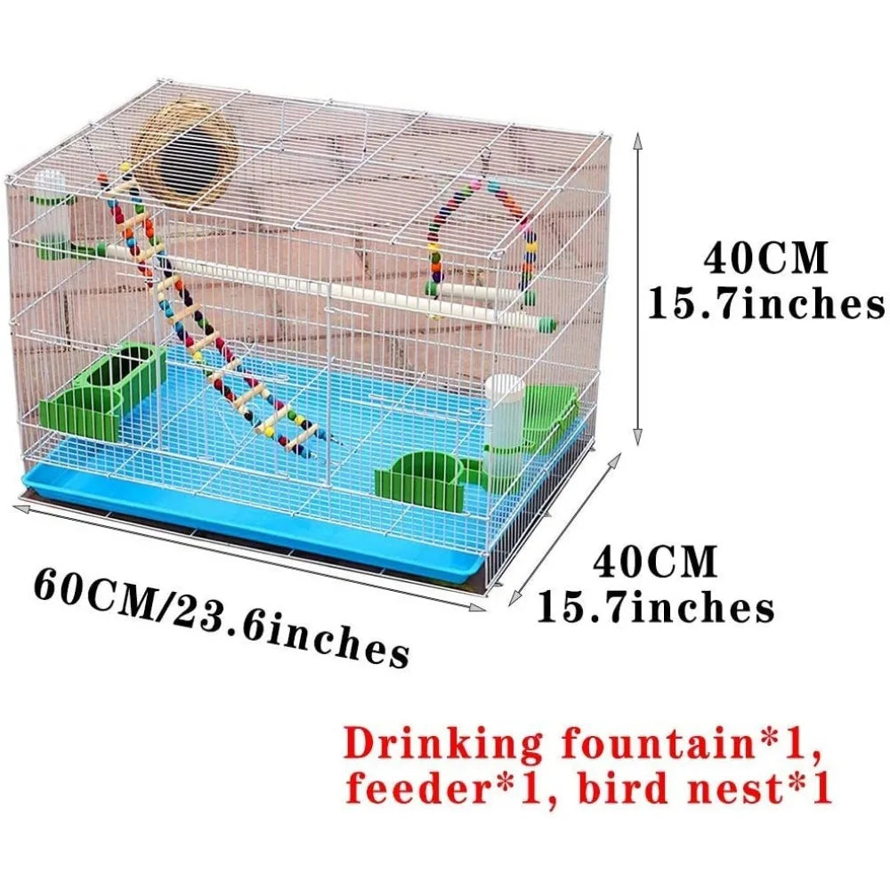 White Bird Cage Iron Wire Parrot Cage with Toy Ladder Drinking Fountain and Bird Nest 60 x 40 x 40 CM