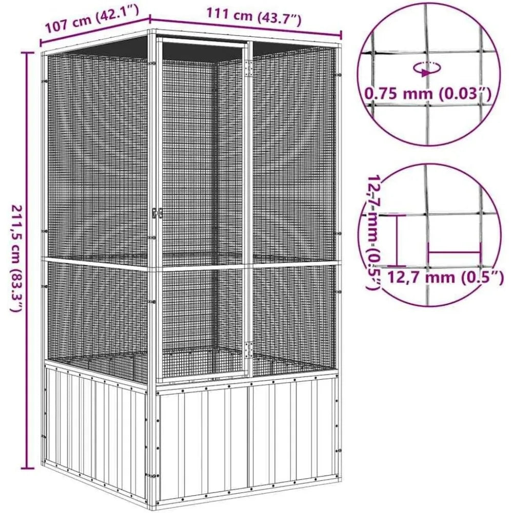 Large Bird Cage with Galvanized Steel Construction for Indoor Use, Secure and Ventilated Aviary in Anthracite Color