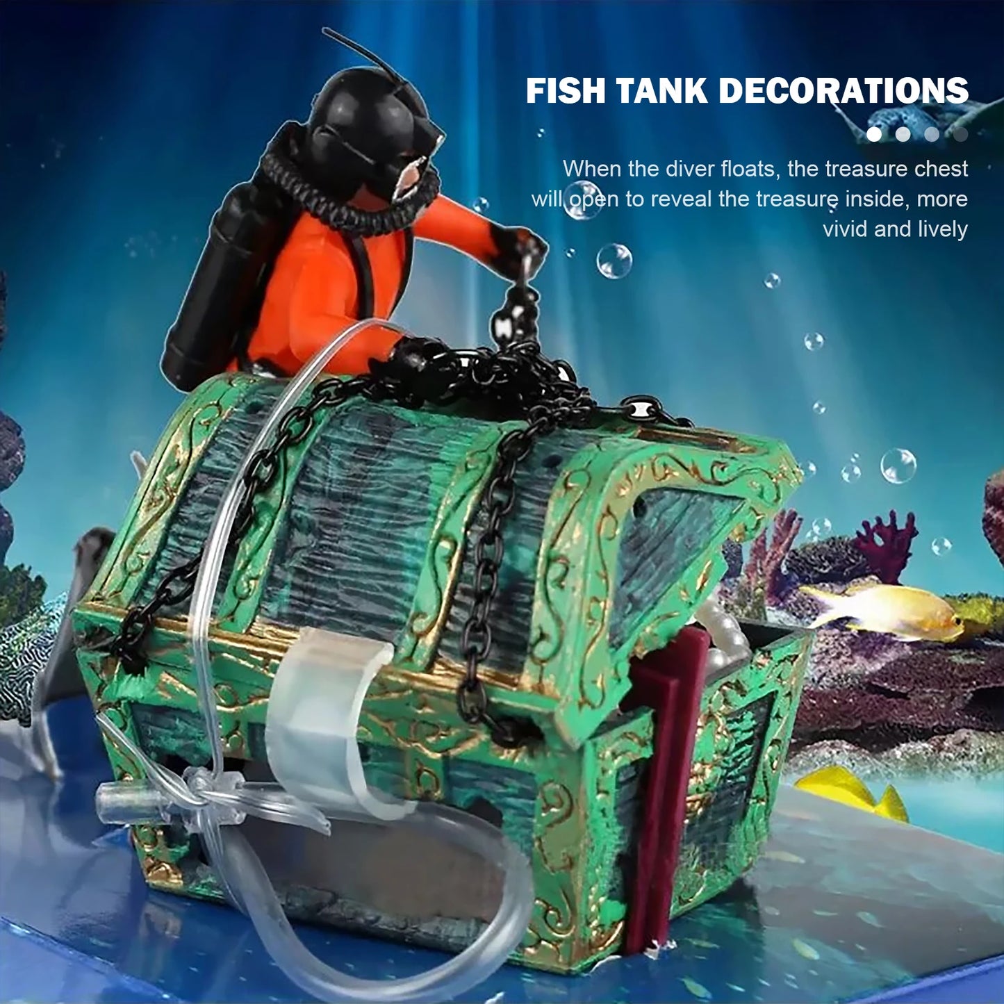 Creative Fish Tank Treasure Chest Diver Aquarium Decoration Floating Air Bubbler
