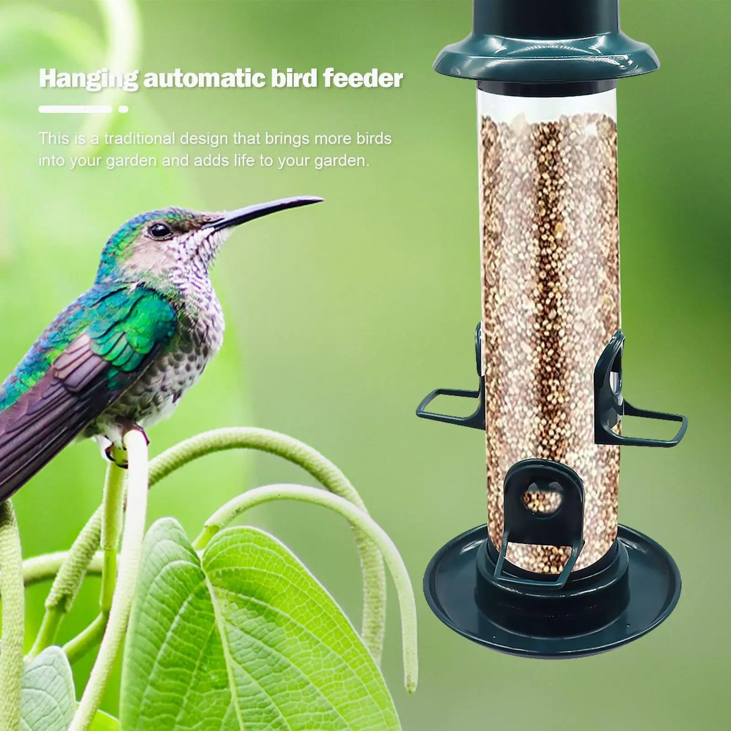 Bird Feeder for Outdoors Hanging Squirrel Proof Wild Bird Feeder with Four Feeding Ports Tube For Garden Yard