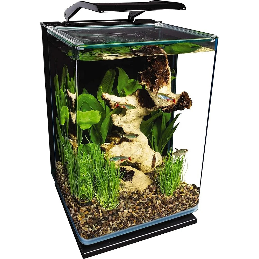 Sleek Glass LED Aquarium Kit with Hidden Filtration Easy Access Daylight Moonlight Lighting Ideal Indoor Aquatic Environment