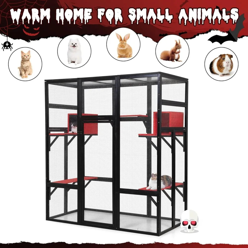 71Inches Wood Catio Outdoor Cat Enclosure UV Resistant
