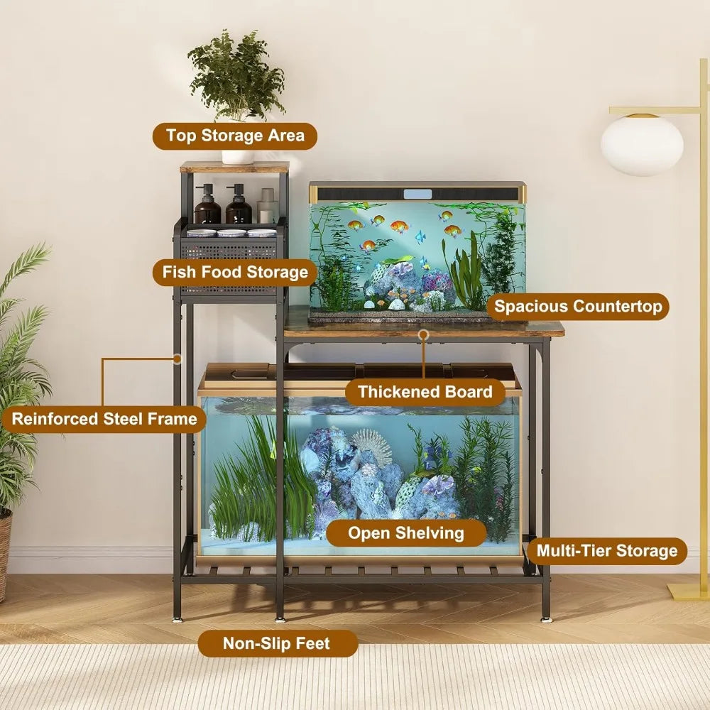 10-20 Gallon Aquarium Stand With Cabinet Storage Black Metal Frame 330 Lbs