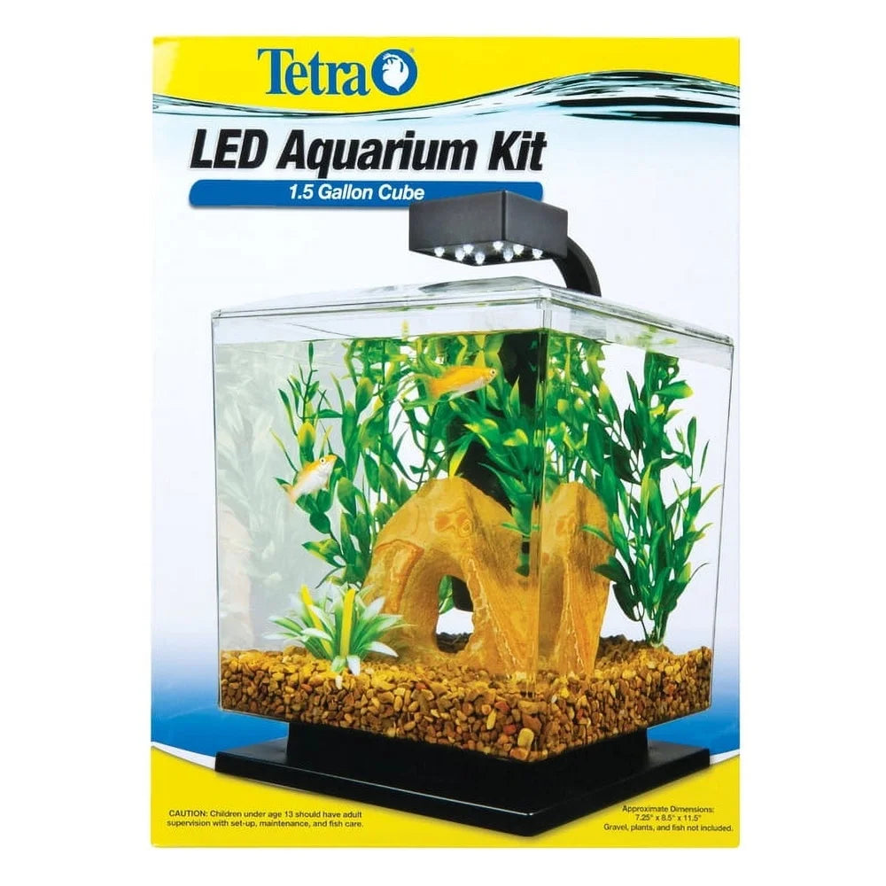 Led 1.5 Gallon Cube Aquarium Kit With Clear Lid For Feeding
