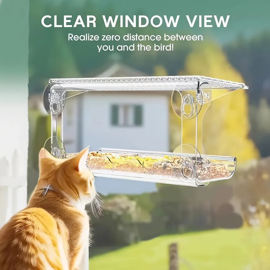 Indestructible Window Bird Feeder With Seed And Water Tray