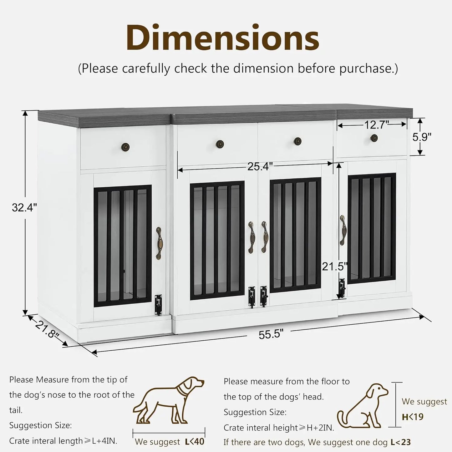 Wooden Dog Crate Furniture with 4 Drawers and 4 Lockable Doors