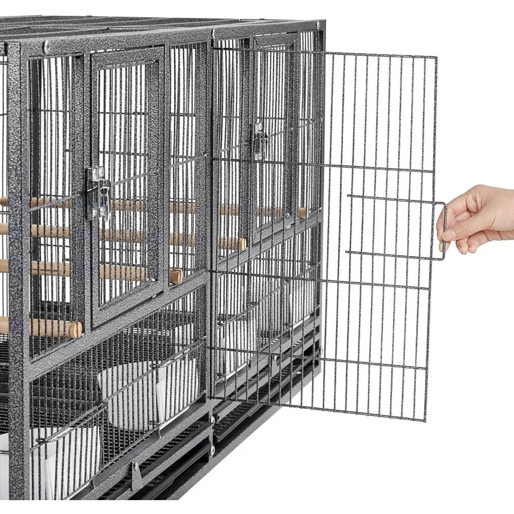 Double Story Divided Breeder Bird Cage for Small Parrots Parakeets Canaries Cockatiels Lovebirds Finches Budgies Quaker Black